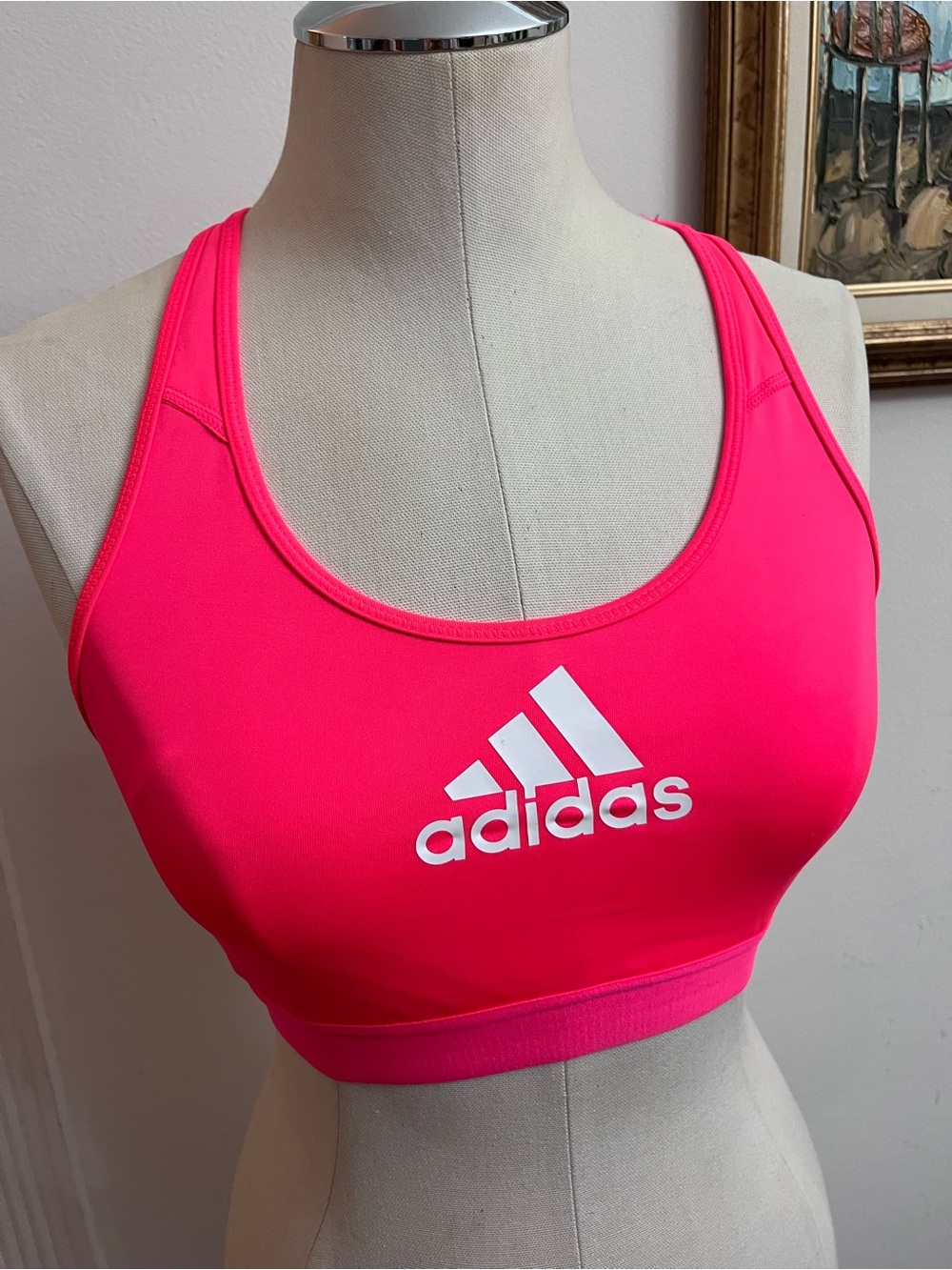 adidas Hot Pink Racerback Sports Bra with White Logo